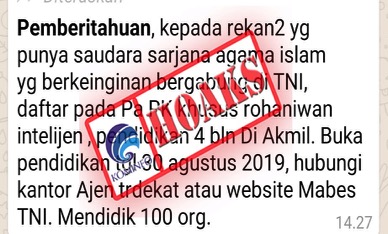 Tidak Ada Rekrutmen TNI PA PK Sarjana Agama Khusus Rohaniwan